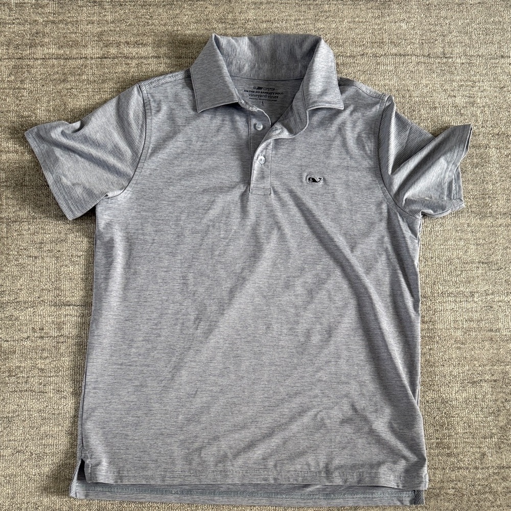 Vineyard Vines On the Go Sankaty Gray Striped Polo